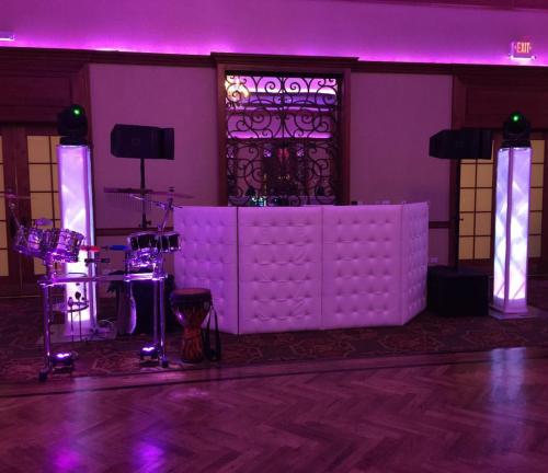 Custom White Tufted front board with JBL Sound System.
Intelligent Lighting 
Percussion set up